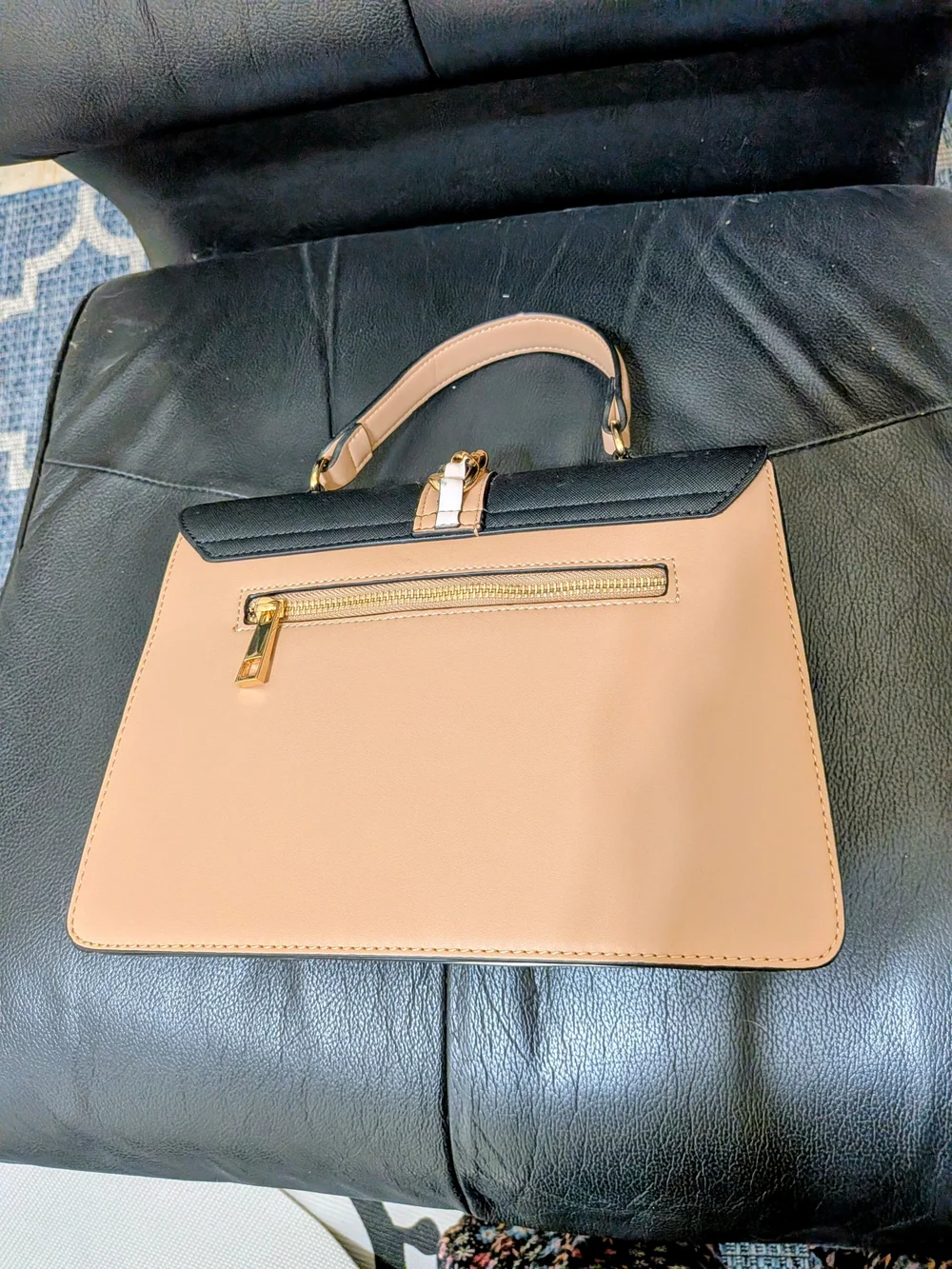 AldoTwo-Tone Black and Beige Top-Handle Satchel